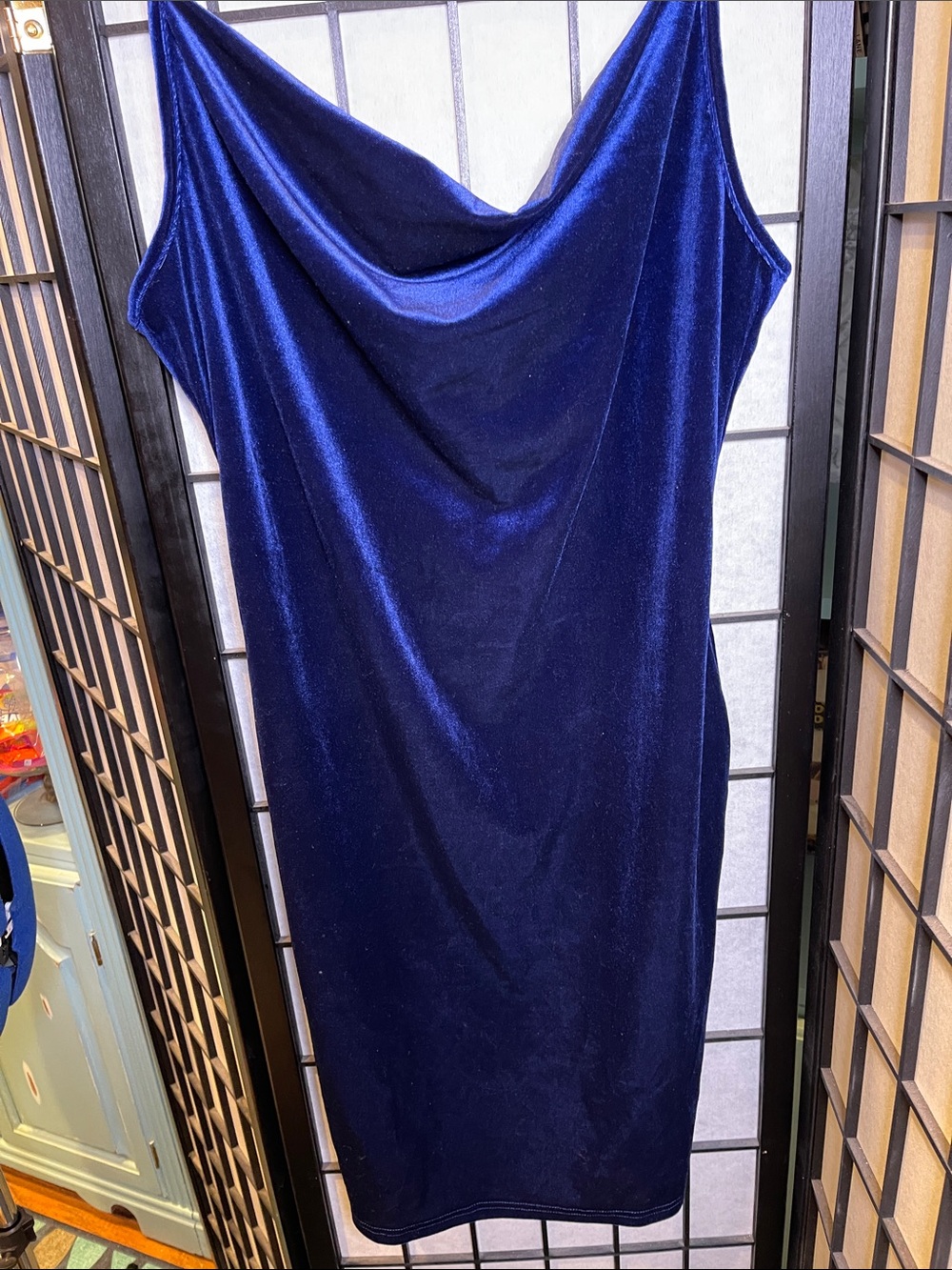 SHEINSXY  Sapphire Blue Velvet Satin Slip Mini Dress